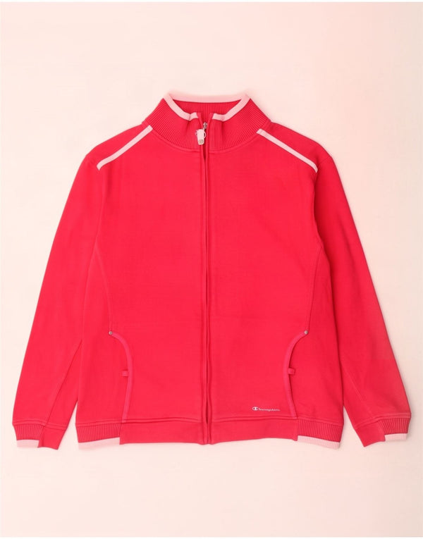 Champion Womens Easy Fit Tracksuit Top Jacket UK 16 Large Pink Colourblock