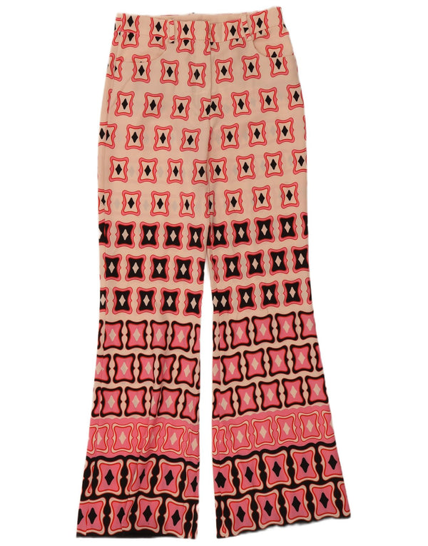 Zara Womens High Waist Flare Casual Trousers Medium W28 L31 Pink Geometric