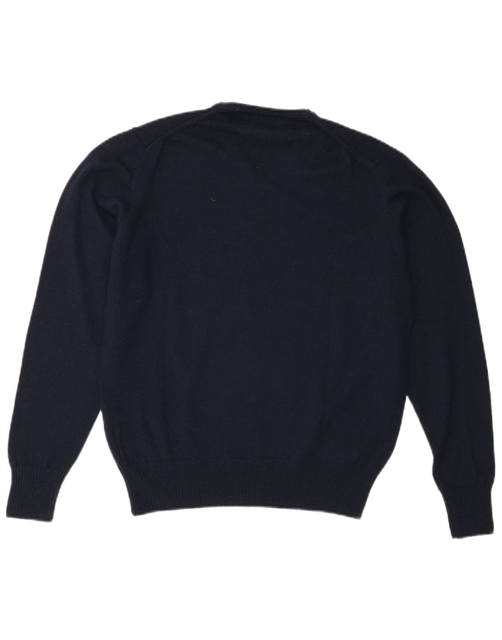 Zara Mens V-Neck Jumper Sweater Medium Navy Blue Wool