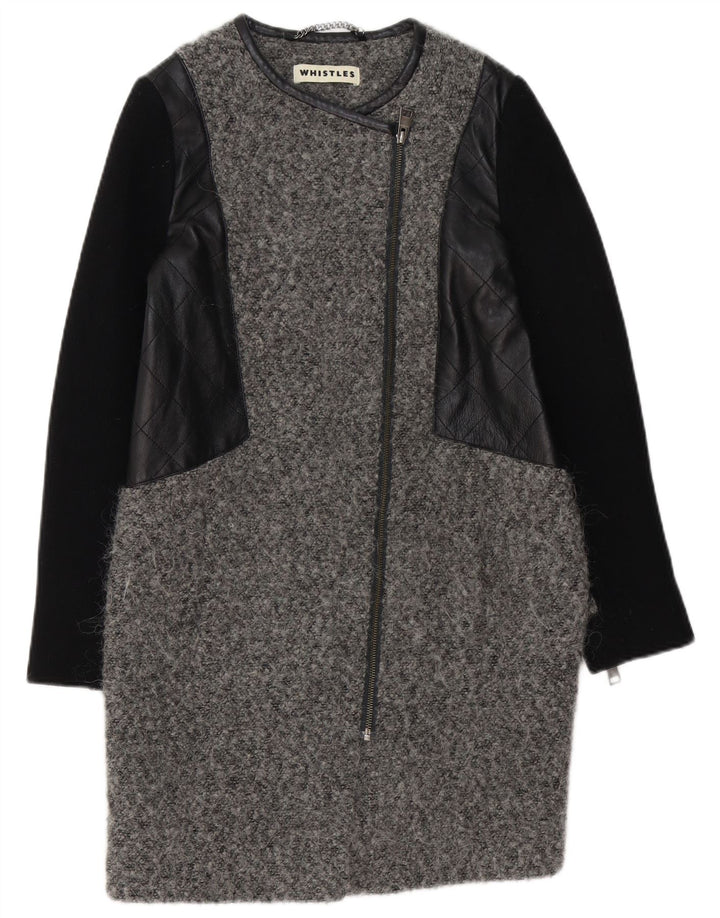 WHISTLE Womens Overcoat UK 6 XS Grey Colourblock Wool