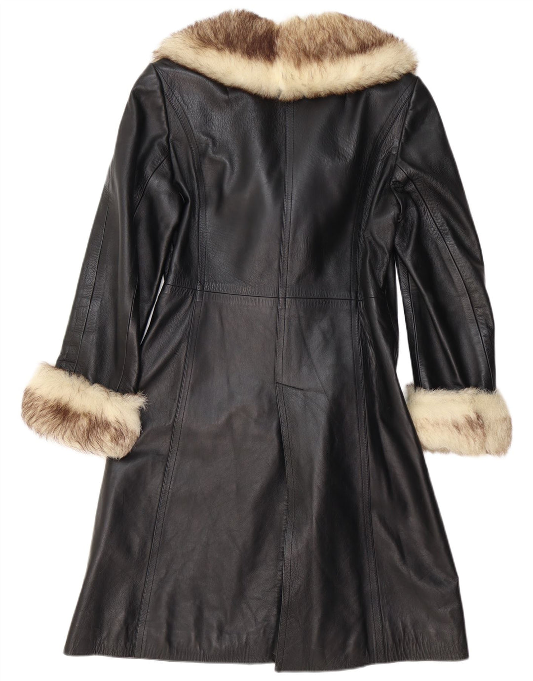 VINTAGE Womens Leather Coat UK 12 Medium Black