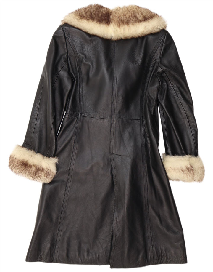 VINTAGE Womens Leather Coat UK 12 Medium Black