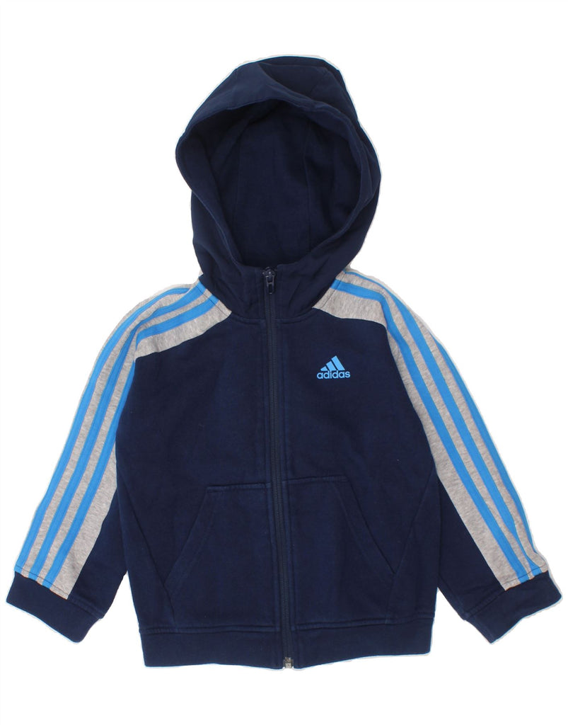 ADIDAS Boys Zip Hoodie Sweater 3-4 Years Navy Blue Colourblock Cotton Vintage Adidas and Second-Hand Adidas from Messina Hembry 