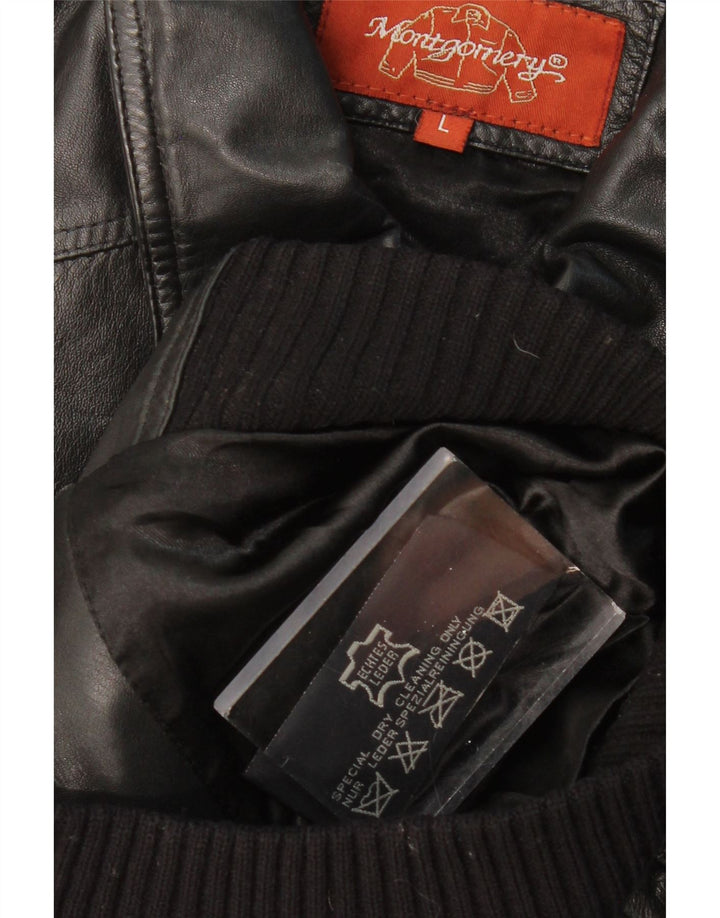 MONTGOMERY Womens Crop Leather Jacket UK 14 Large Black Leather