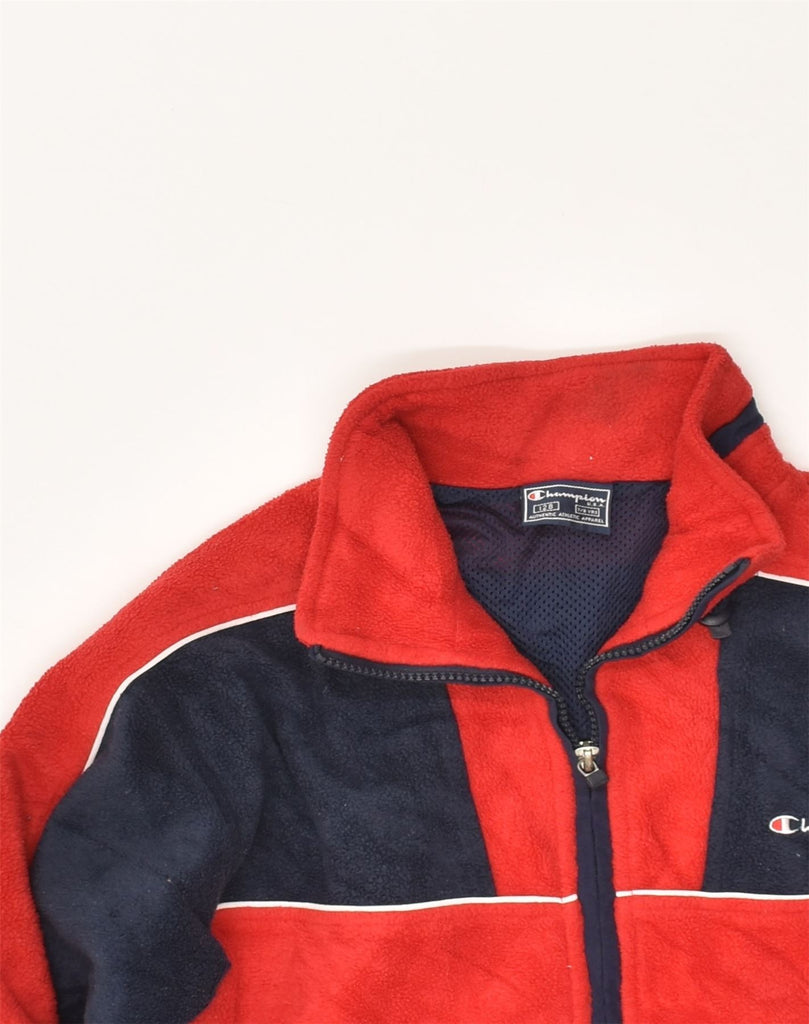 CHAMPION Boys Fleece Jacket 7-8 Years Red Colourblock Polyester | Vintage Champion | Thrift | Second-Hand Champion | Used Clothing | Messina Hembry 