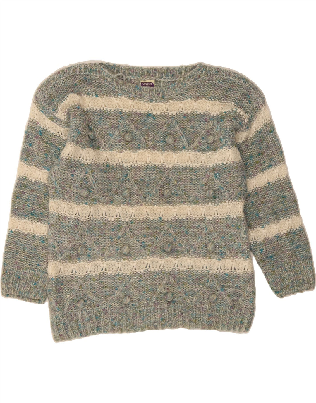 YESSICA Womens Boat Neck Jumper Sweater EU 40/42  Medium Grey Striped Vintage Yessica and Second-Hand Yessica from Messina Hembry 