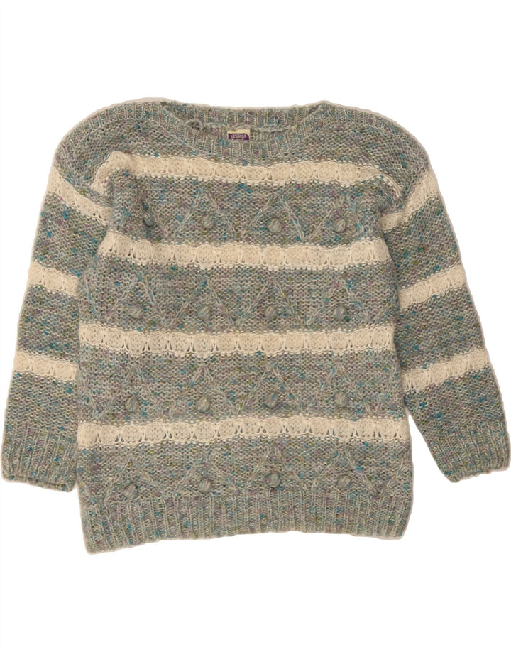 YESSICA Womens Boat Neck Jumper Sweater EU 40/42  Medium Grey Striped Vintage Yessica and Second-Hand Yessica from Messina Hembry 