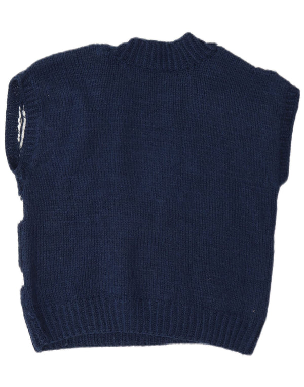 Vintage Womens V-Neck Jumper Sweater UK 16 Large Navy Blue Argyle/Diamond