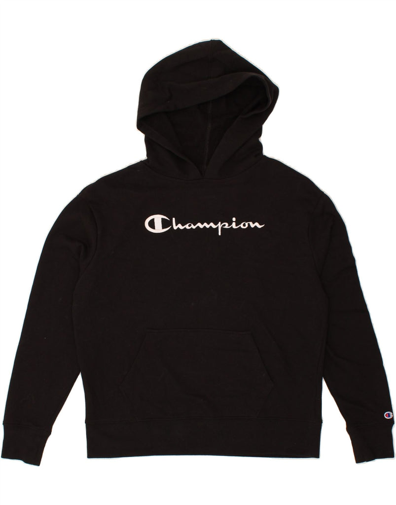 CHAMPION Womens Graphic Hoodie Jumper UK 10 Small Black Cotton | Vintage Champion | Thrift | Second-Hand Champion | Used Clothing | Messina Hembry 