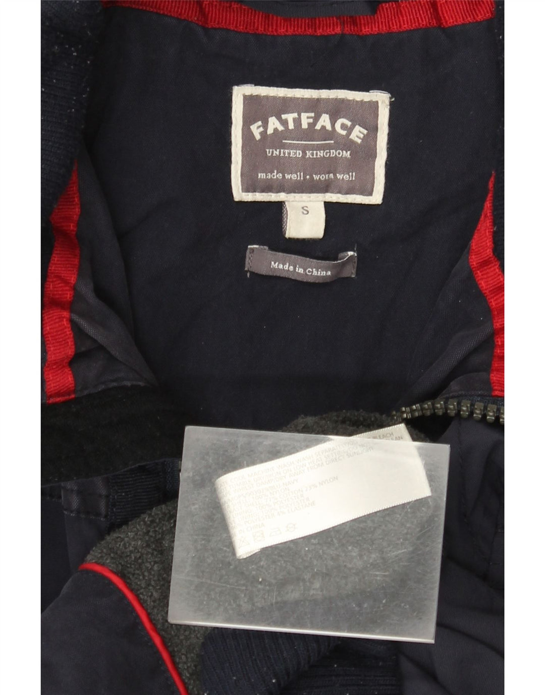 Fat Face Mens Hooded Bomber Jacket UK 36 Small Navy Blue Polyester