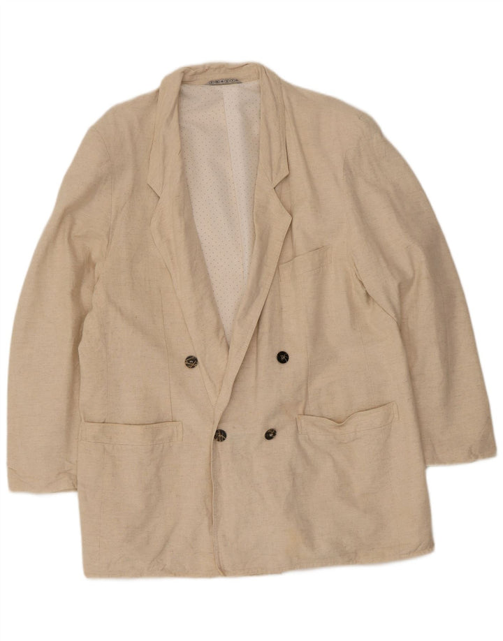 Vintage Mens Double Breasted Blazer Jacket EU 46 Small Beige Cotton