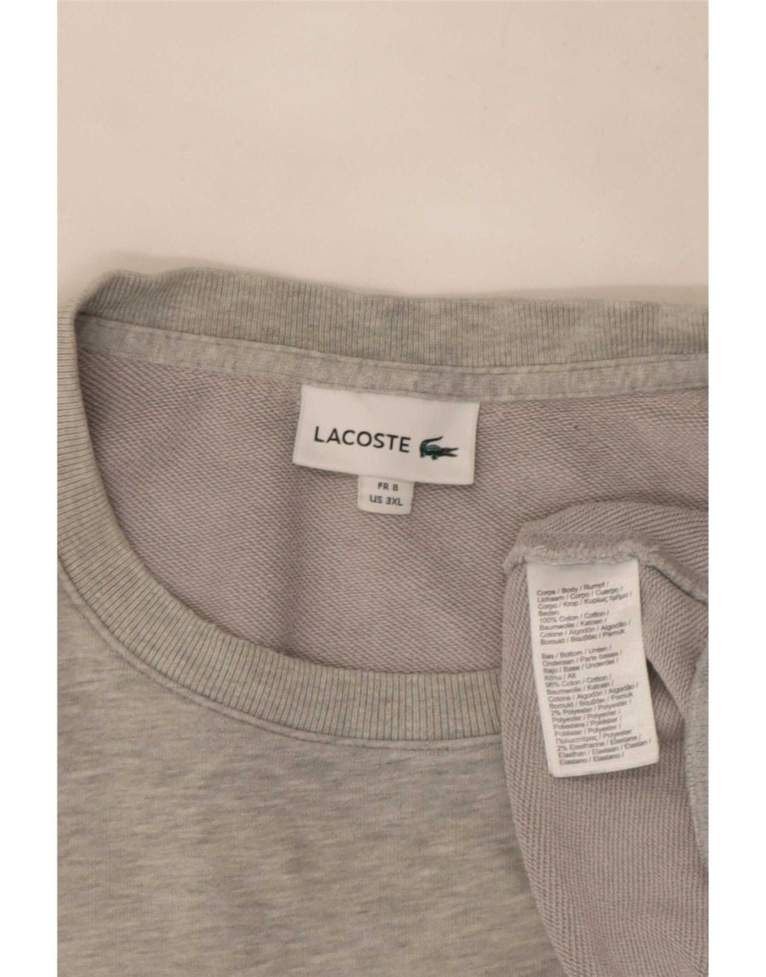 Lacoste Mens Sweatshirt Jumper Size 8 3XL Grey Flecked Cotton