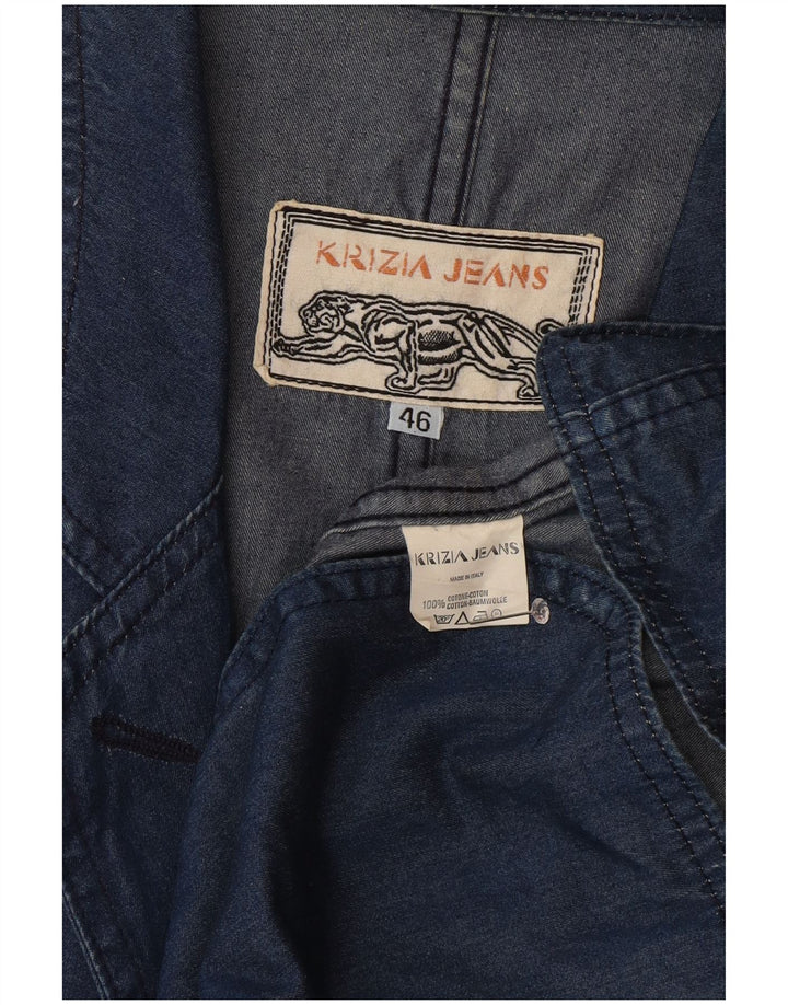 Krizia Jeans Womens 1 Button Denim Blazer Jacket IT 46 Large Blue Cotton