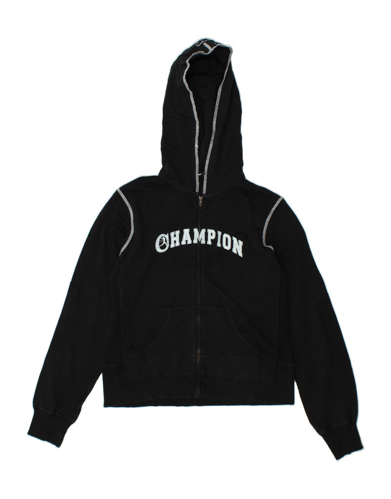 CHAMPION Womens Graphic Zip Hoodie Sweater UK 16 Large Black Cotton Vintage Champion and Second-Hand Champion from Messina Hembry 