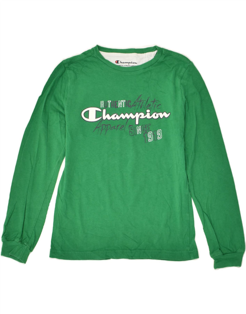 CHAMPION Boys Graphic Top Long Sleeve 9-10 Years Medium Green | Vintage Champion | Thrift | Second-Hand Champion | Used Clothing | Messina Hembry 