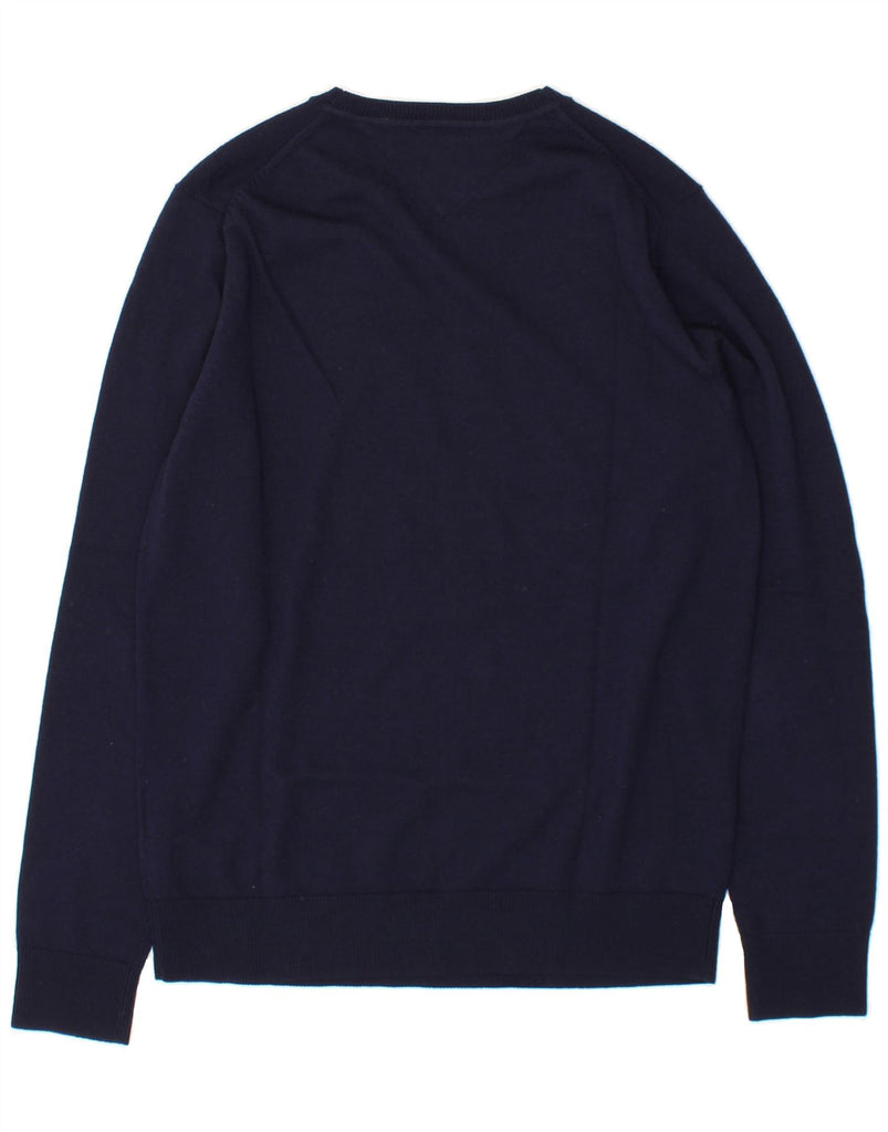 TOMMY HILFIGER Mens V-Neck Jumper Sweater Small Navy Blue Merino Wool Vintage Tommy Hilfiger and Second-Hand Tommy Hilfiger from Messina Hembry 