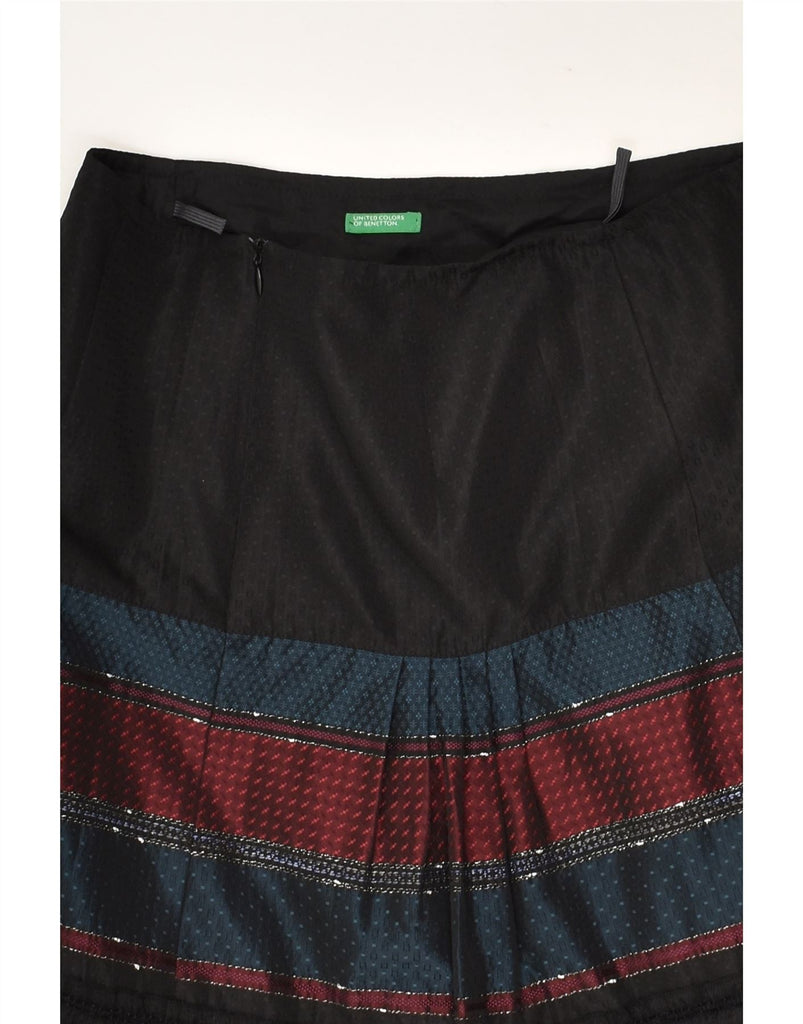 BENETTON Womens A-Line Skirt IT 40 Small W28 Black Patchwork Acetate | Vintage Benetton | Thrift | Second-Hand Benetton | Used Clothing | Messina Hembry 