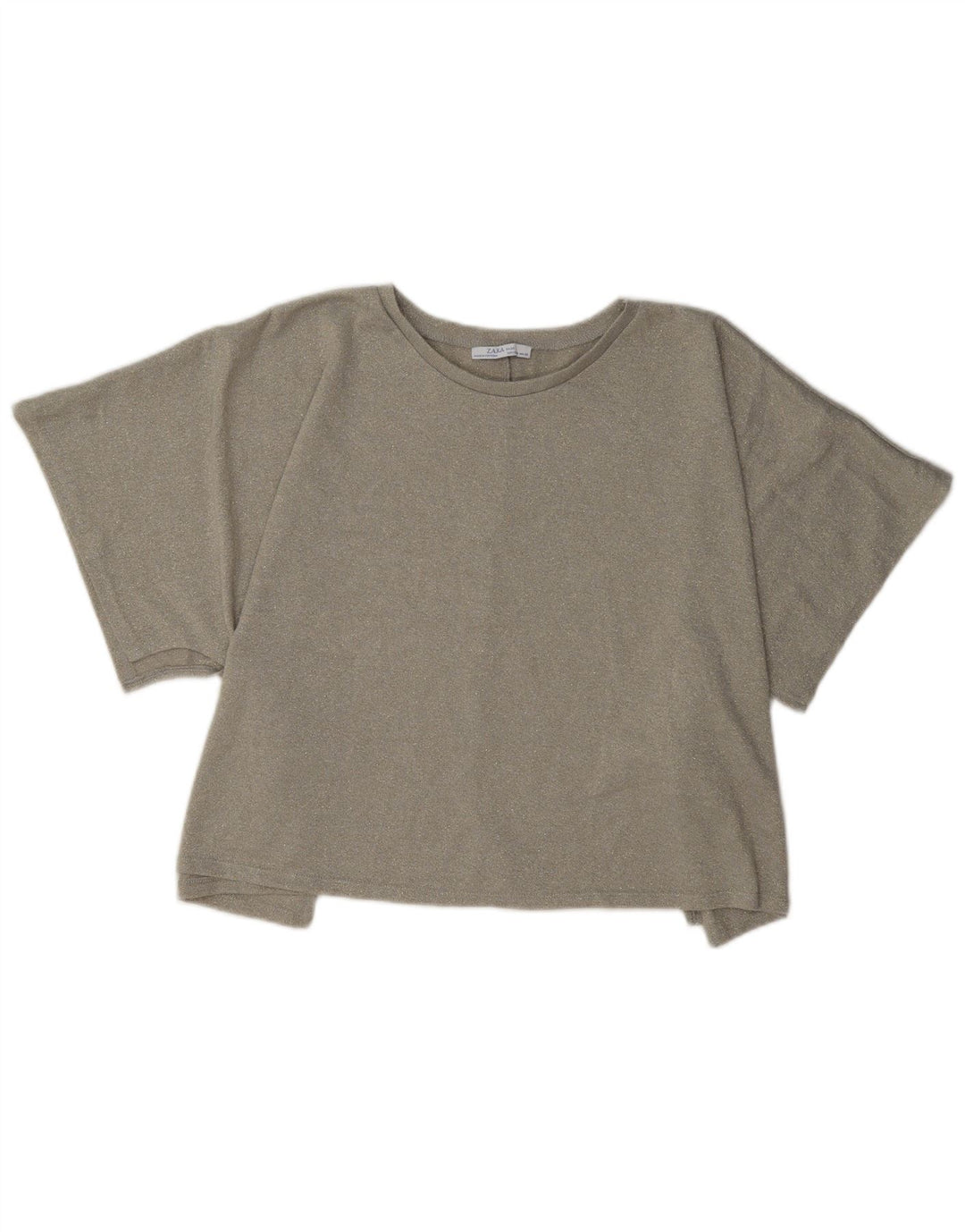 Zara Womens Crop Oversized Blouse Top UK 14 Medium Beige Flecked