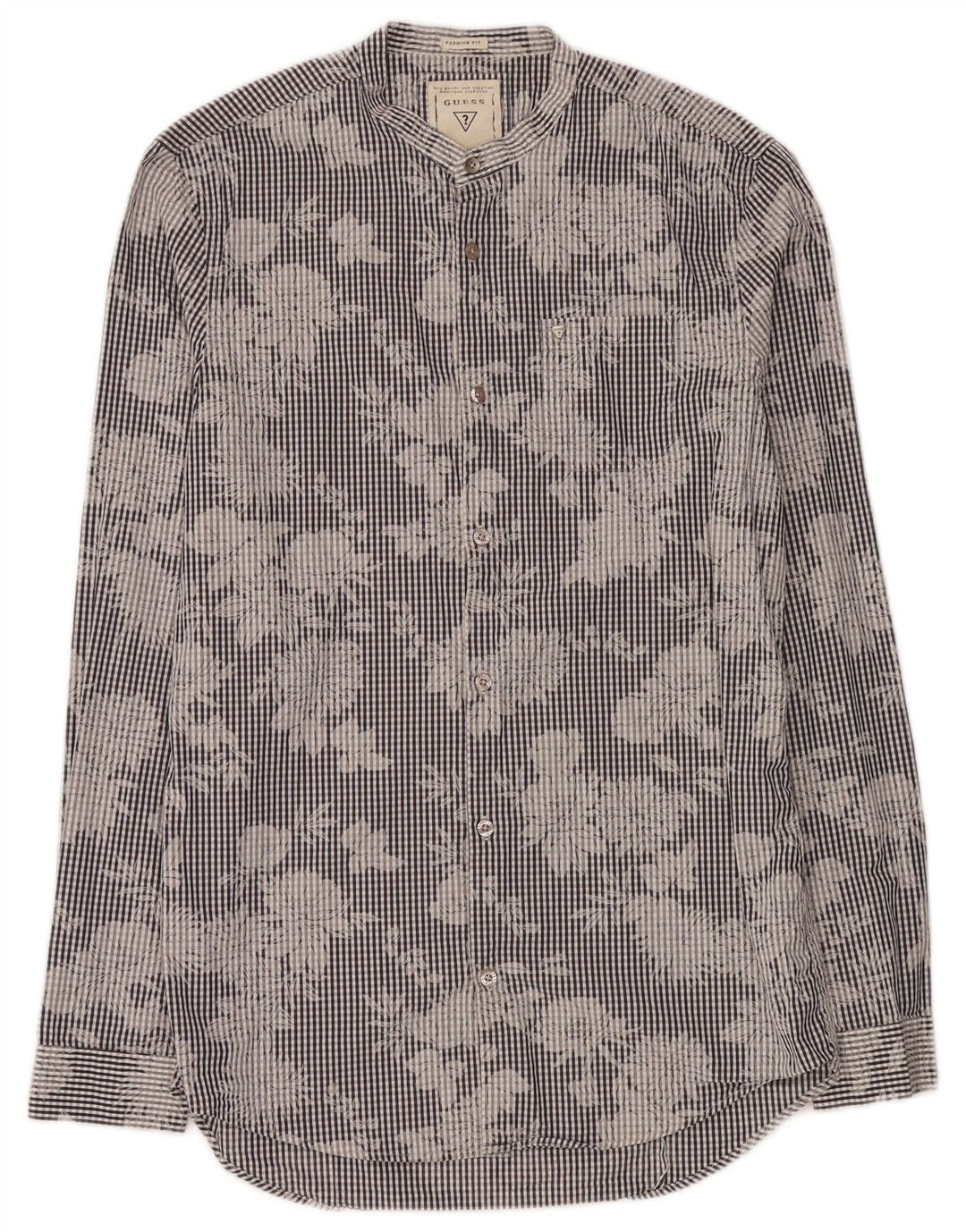 Guess Mens Shirt Medium Blue Gingham Cotton Flower