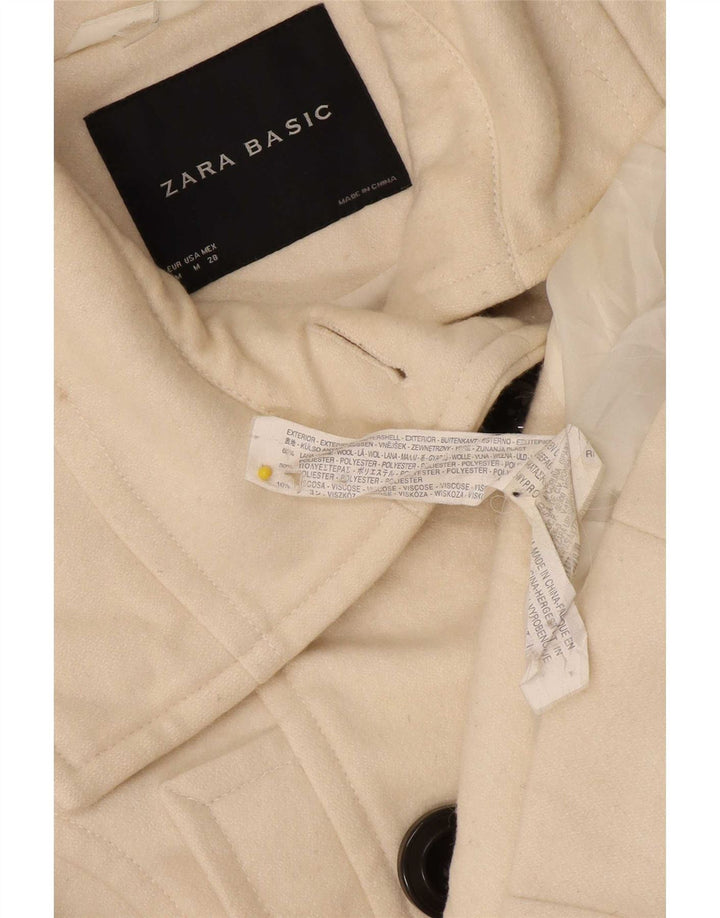 Zara Womens Pea Coat UK 12 Medium Off White Wool