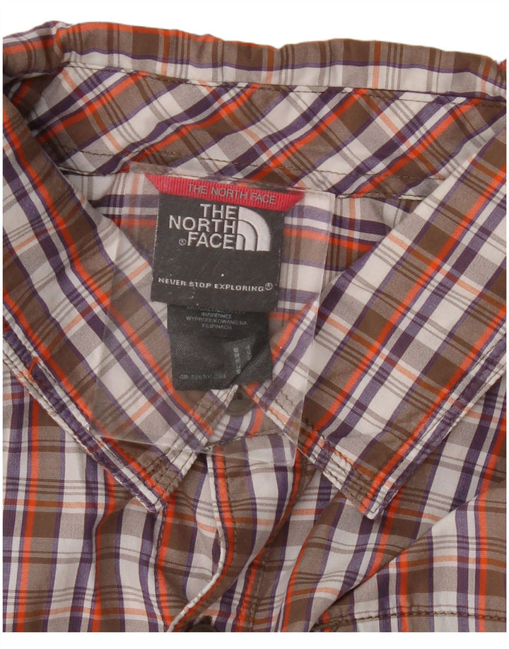 THE NORTH FACE Mens Short Sleeve Shirt XL Brown Check Nylon