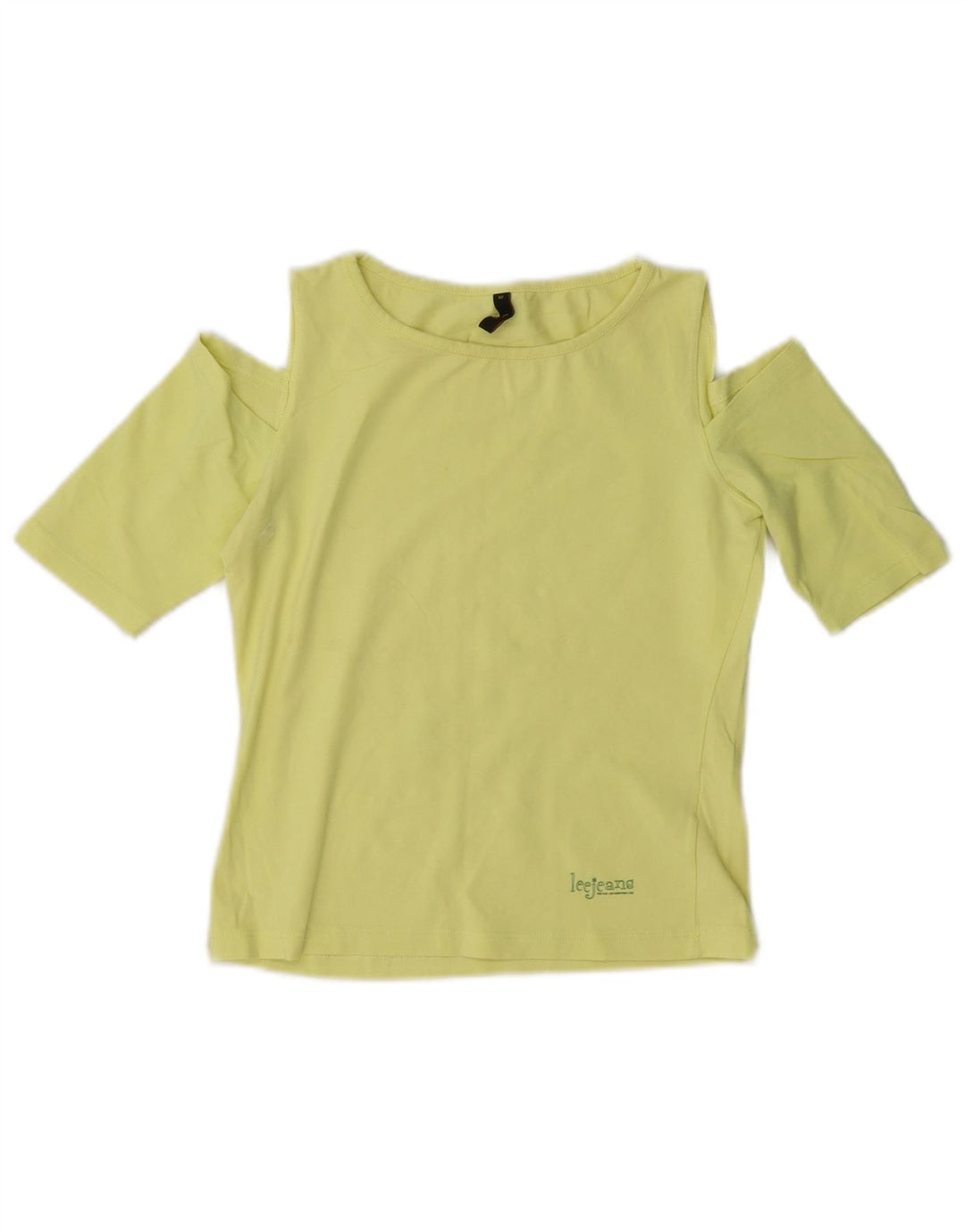 Lee Womens Crop Off Shoulder Top UK 12 Medium Yellow Cotton