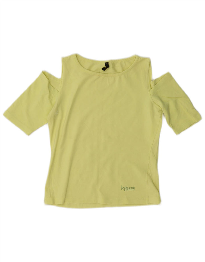 Lee Womens Crop Off Shoulder Top UK 12 Medium Yellow Cotton