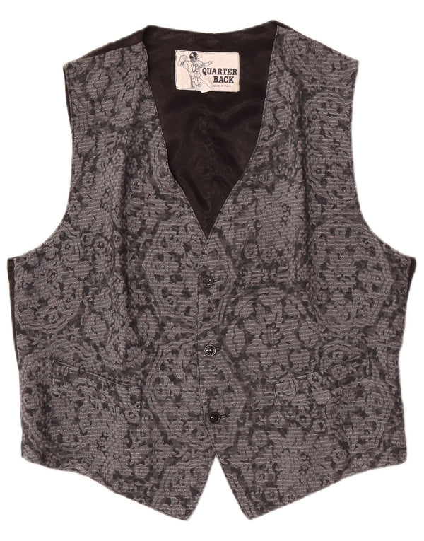 Vintage Mens Waistcoat Large Grey Floral