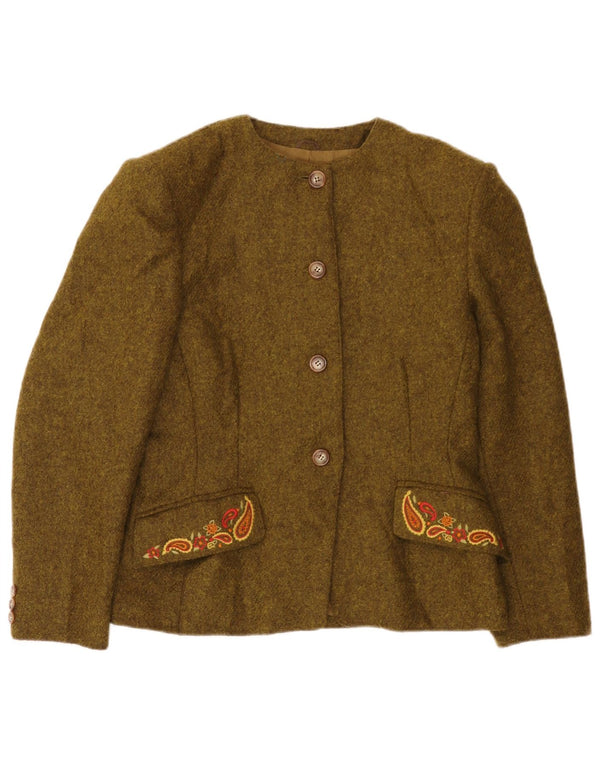 Marella Womens 4 Button Blazer Jacket UK 14 Large Khaki Paisley Wool