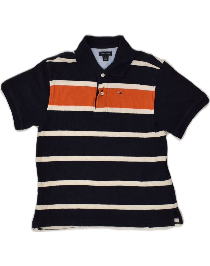 TOMMY HILFIGER Boys Polo Shirt 4-5 Years XS Navy Blue Striped Cotton | Vintage Tommy Hilfiger | Thrift | Second-Hand Tommy Hilfiger | Used Clothing | Messina Hembry 