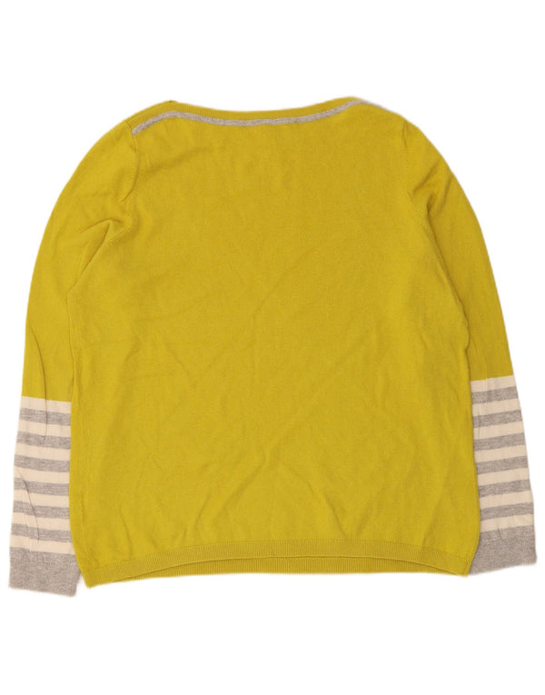 Boden Womens Boat Neck Jumper Sweater UK 12 Medium Yellow Striped Cotton