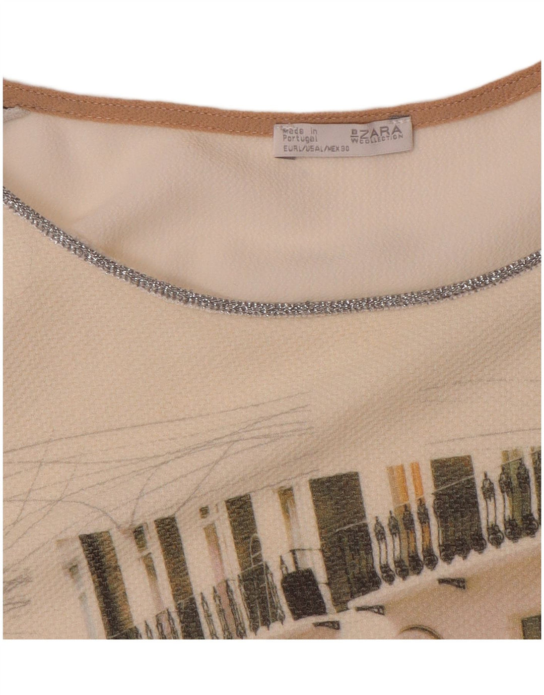 Zara Womens Graphic Top Long Sleeve UK 16 Large White Colourblock
