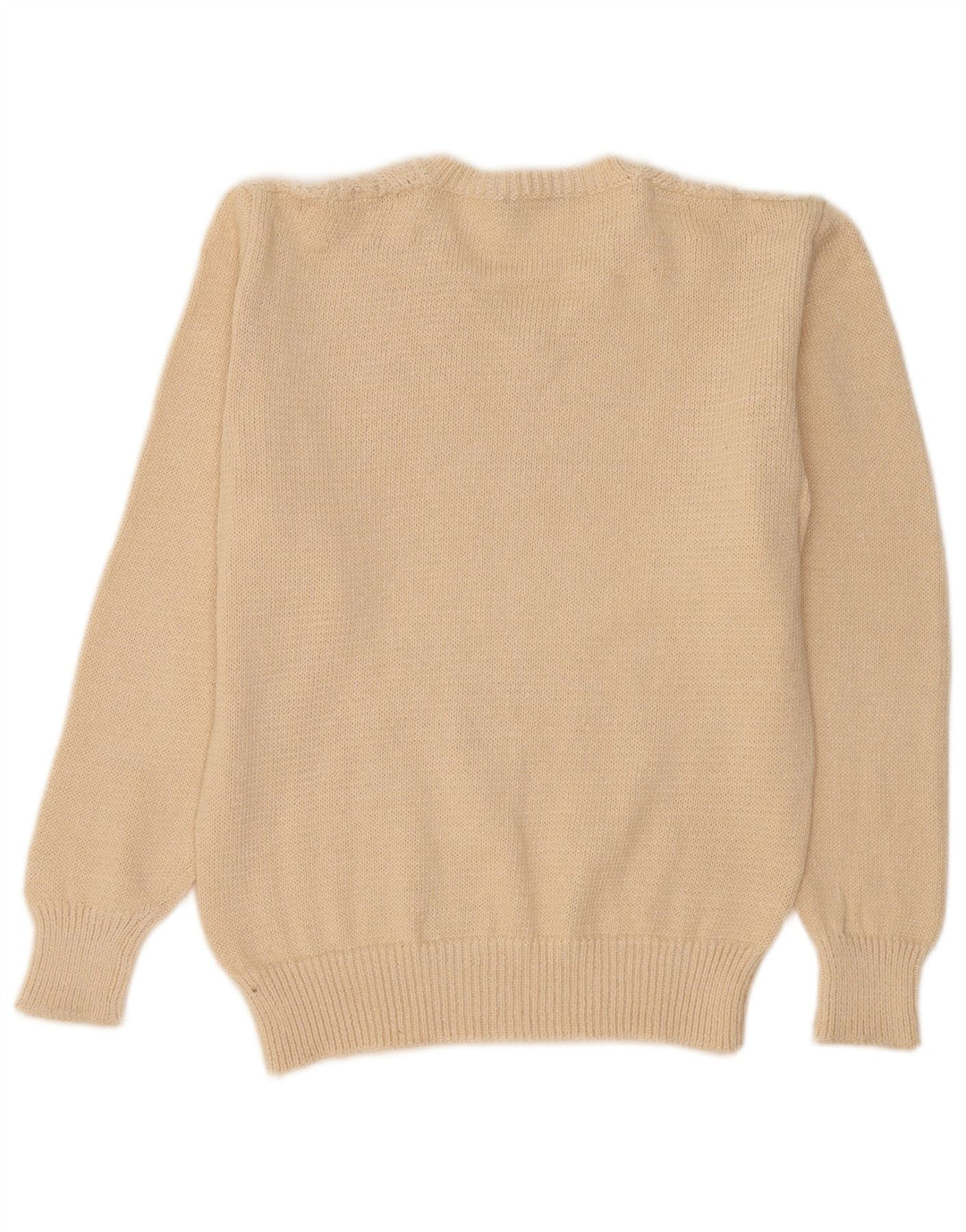 Inis Meain Womens V-Neck Jumper Sweater UK 14 Medium Beige Argyle/Diamond