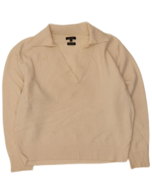 Massimo Dutti Womens Crop Polo Neck Jumper Sweater UK 10 Small Beige