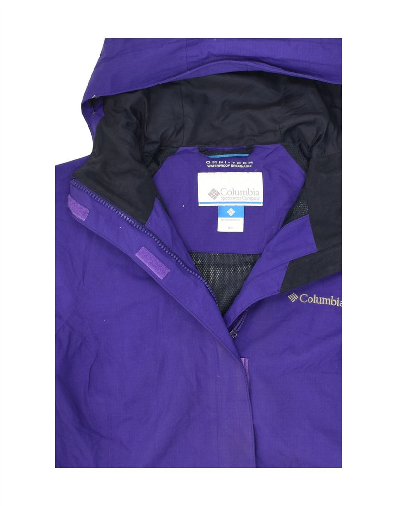 COLUMBIA Womens Omni-Tech Hooded Rain Jacket UK 6 XS Purple Nylon | Vintage Columbia | Thrift | Second-Hand Columbia | Used Clothing | Messina Hembry 