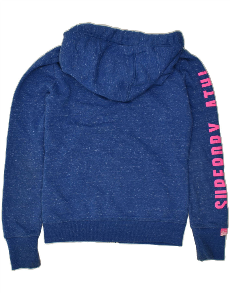 SUPERDRY Womens Graphic Zip Hoodie Sweater UK 6 XS Blue Flecked Cotton | Vintage Superdry | Thrift | Second-Hand Superdry | Used Clothing | Messina Hembry 