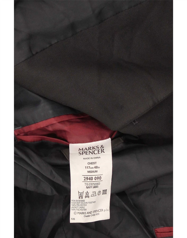 Marks & Spencer Mens 3 Button Blazer Jacket UK 46 XL Navy Blue Polyester