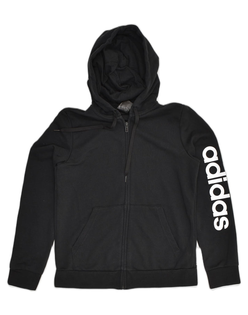 ADIDAS Womens Graphic Zip Hoodie Sweater UK 12/14 Medium Black Cotton | Vintage Adidas | Thrift | Second-Hand Adidas | Used Clothing | Messina Hembry 