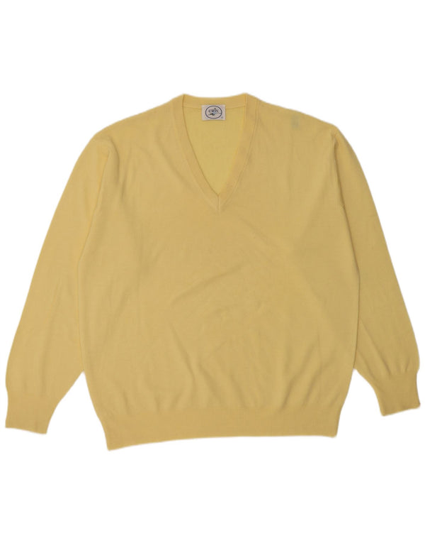 Erin Mens V-Neck Jumper Sweater Large Yellow Virgin Wool