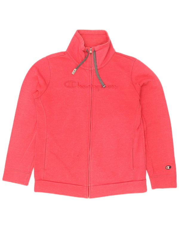 Champion Womens Graphic Tracksuit Top Jacket UK 14 Large Pink Cotton