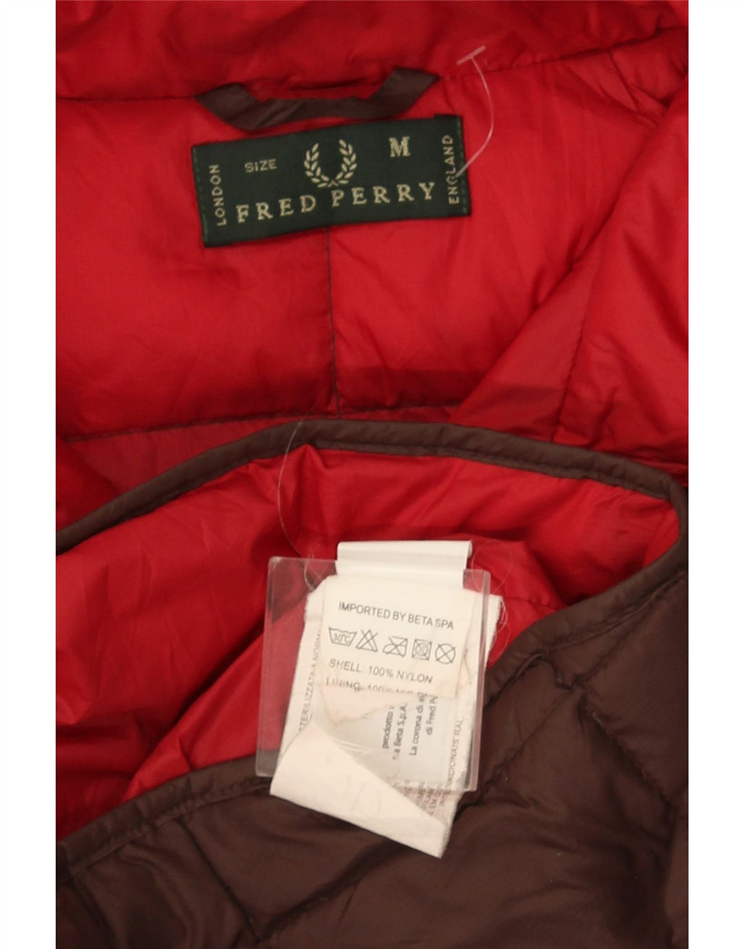 Fred Perry Mens Hooded Padded Jacket UK 38 Medium Brown Nylon