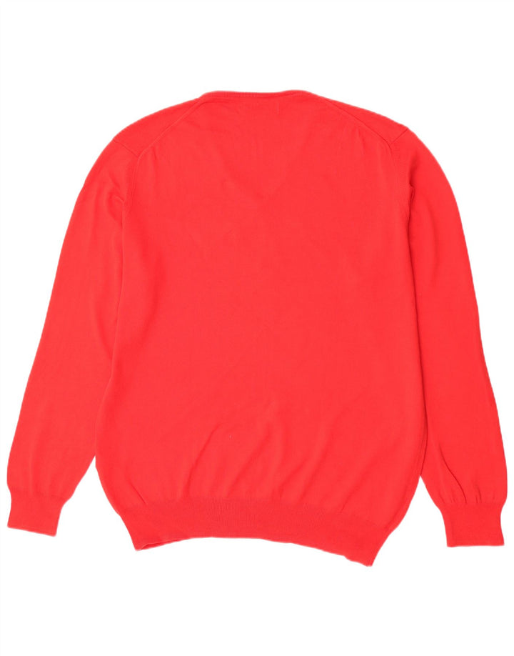 Zara Mens V-Neck Jumper Sweater XL Red Cotton