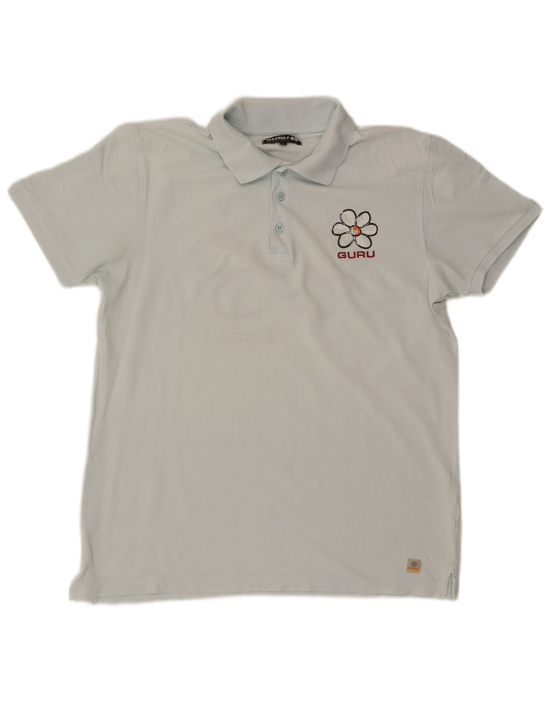 Guru Mens Graphic Polo Shirt Large Blue Floral Cotton