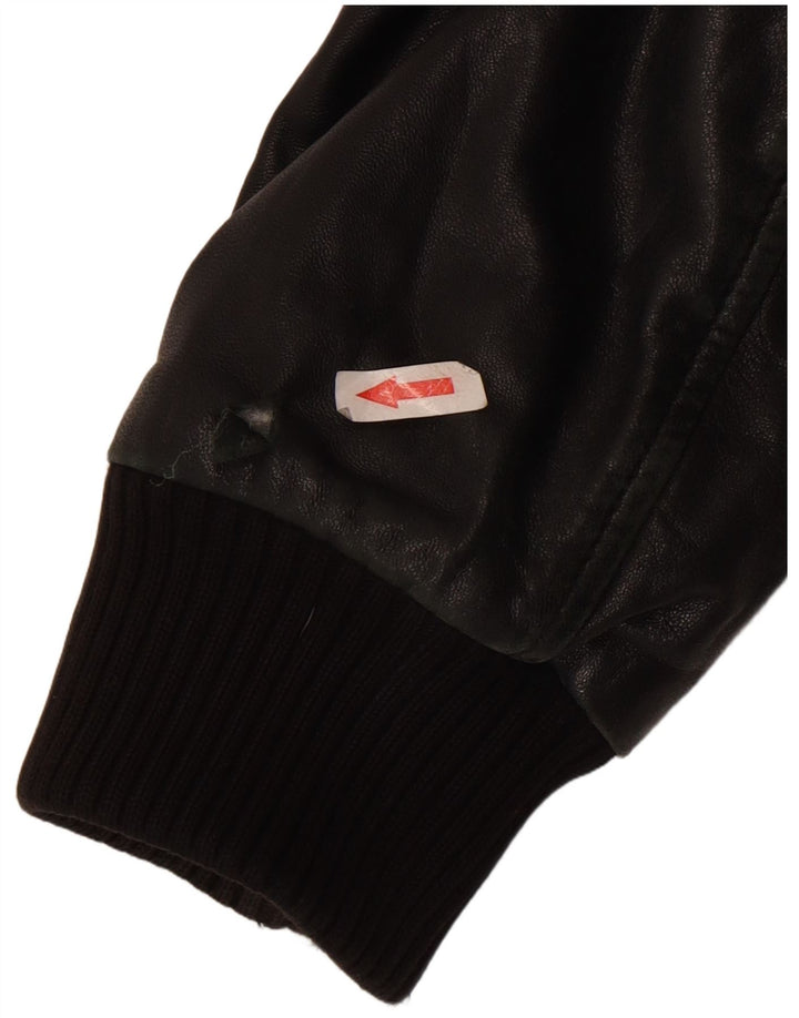 Conbipel Mens Hooded Leather Jacket IT 50 Large Black Lambskin