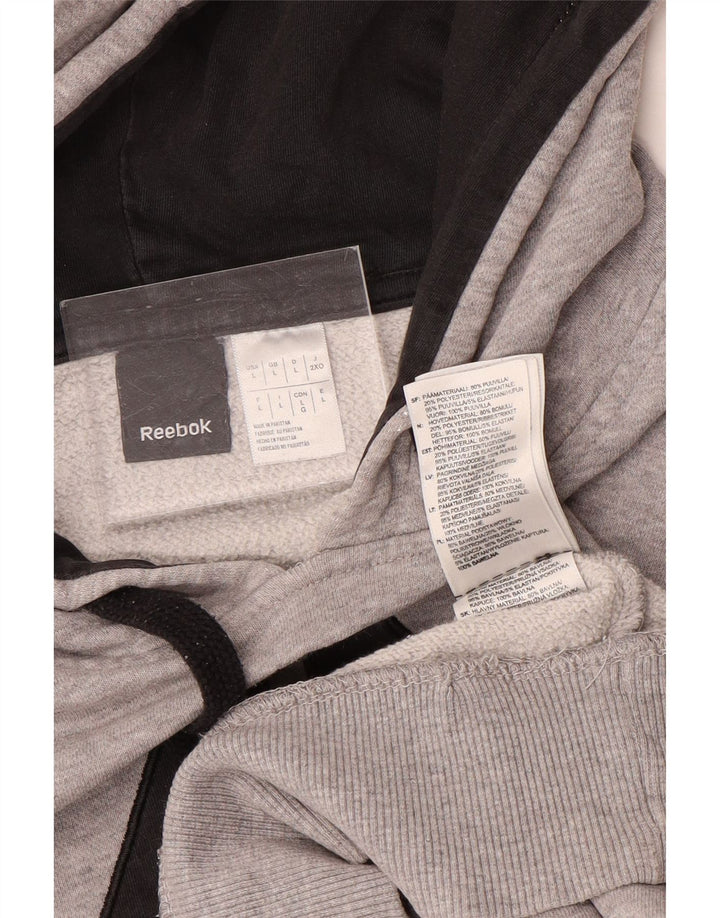 Reebok Mens Graphic Hoodie Jumper Large Grey Cotton