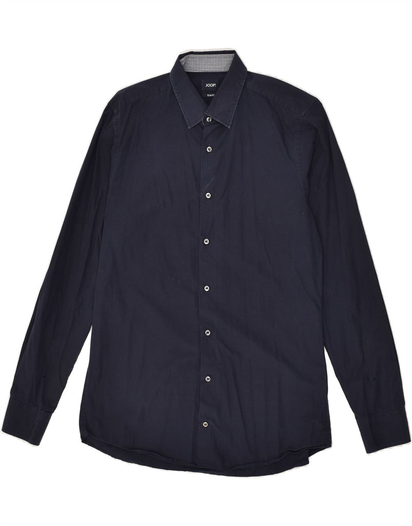 JOOP Mens Slim Fit Shirt Size 15 1/2 39 Medium Navy Blue Cotton | Vintage Joop | Thrift | Second-Hand Joop | Used Clothing | Messina Hembry 