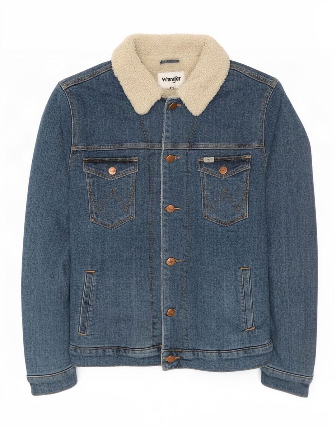 Wrangler Mens Denim Sherpa Jacket UK 36 Small Blue Cotton