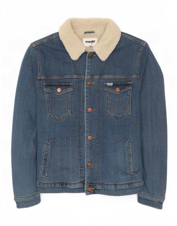 Wrangler Mens Denim Sherpa Jacket UK 36 Small Blue Cotton