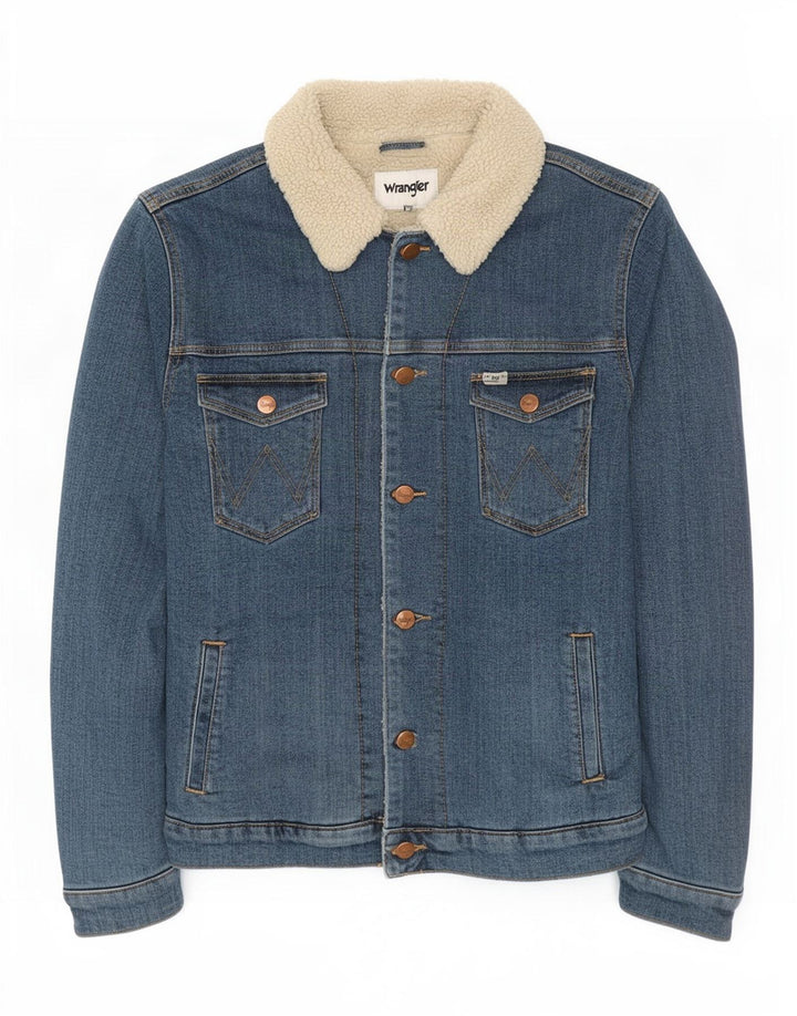 Wrangler Mens Denim Sherpa Jacket UK 36 Small Blue Cotton