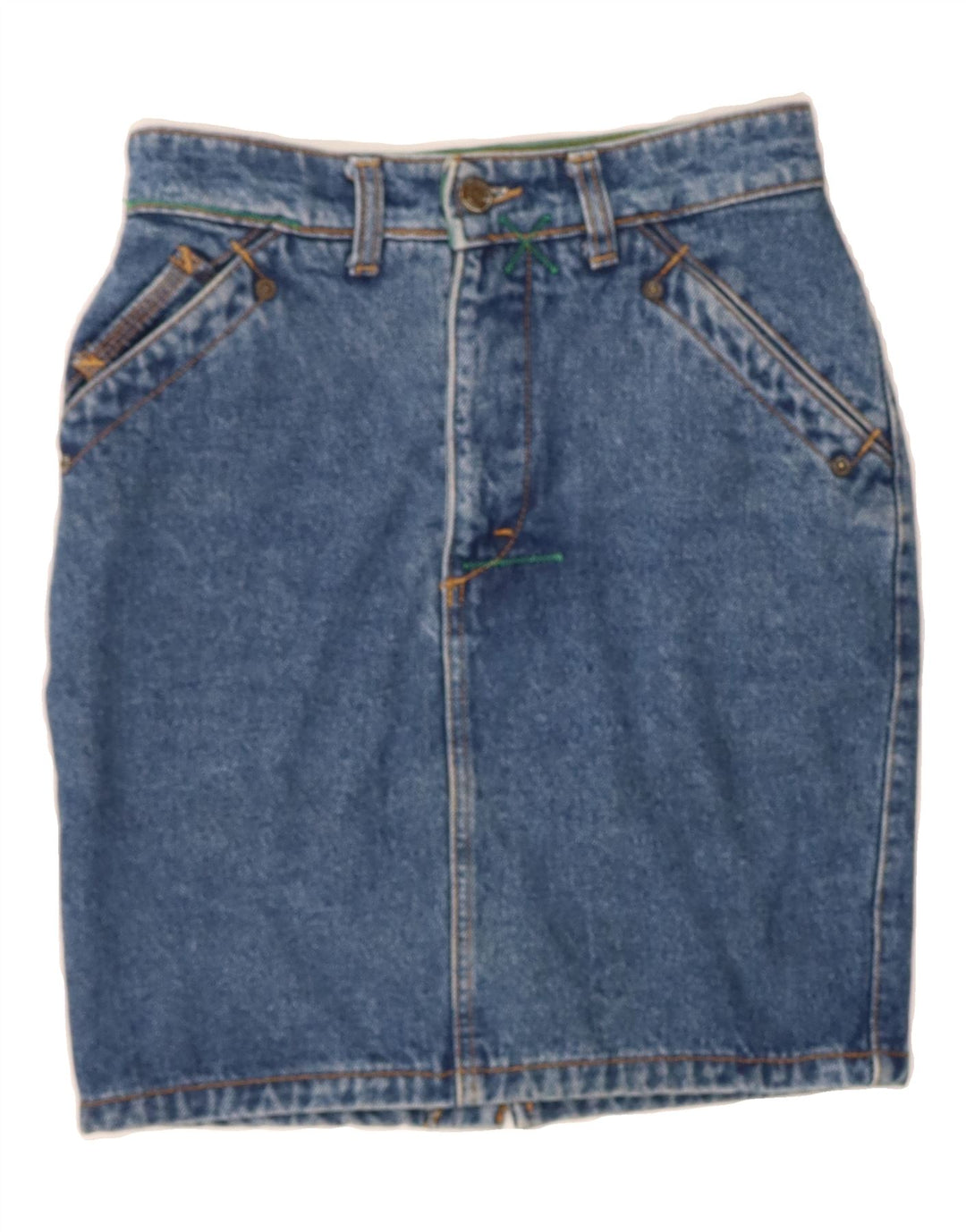 CARRERA Womens Graphic Denim Skirt W26 Small  Blue Cotton Vintage Carrera and Second-Hand Carrera from Messina Hembry 